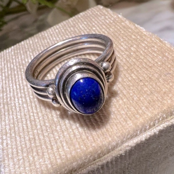 Vintage Lapis Lazuli Handmade Ring Solid 925 Sterling Silver oval cabochon gem - Picture 1 of 13